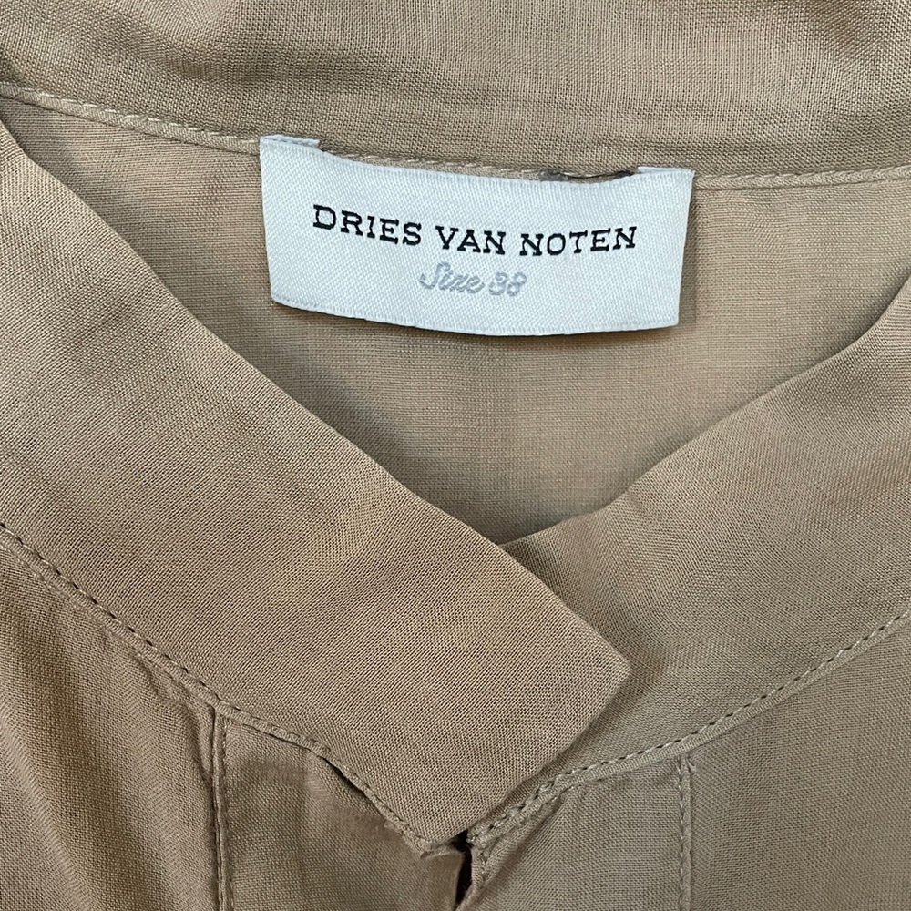 Dries Van Noten Light Brown Cotton Silk Button Down Shirt - Picture 2 of 12